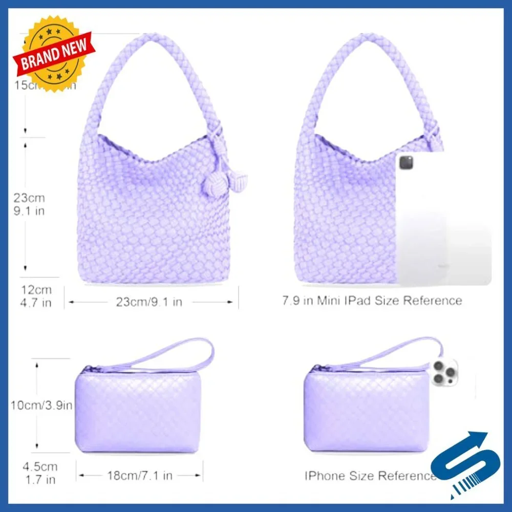 Woven Vegan Leather Hobo Bag Mini Purse Tote Shoulder Crossbody Travel Chic